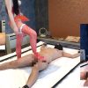 大の字拘束具で足コキ手コキ蝋燭責め